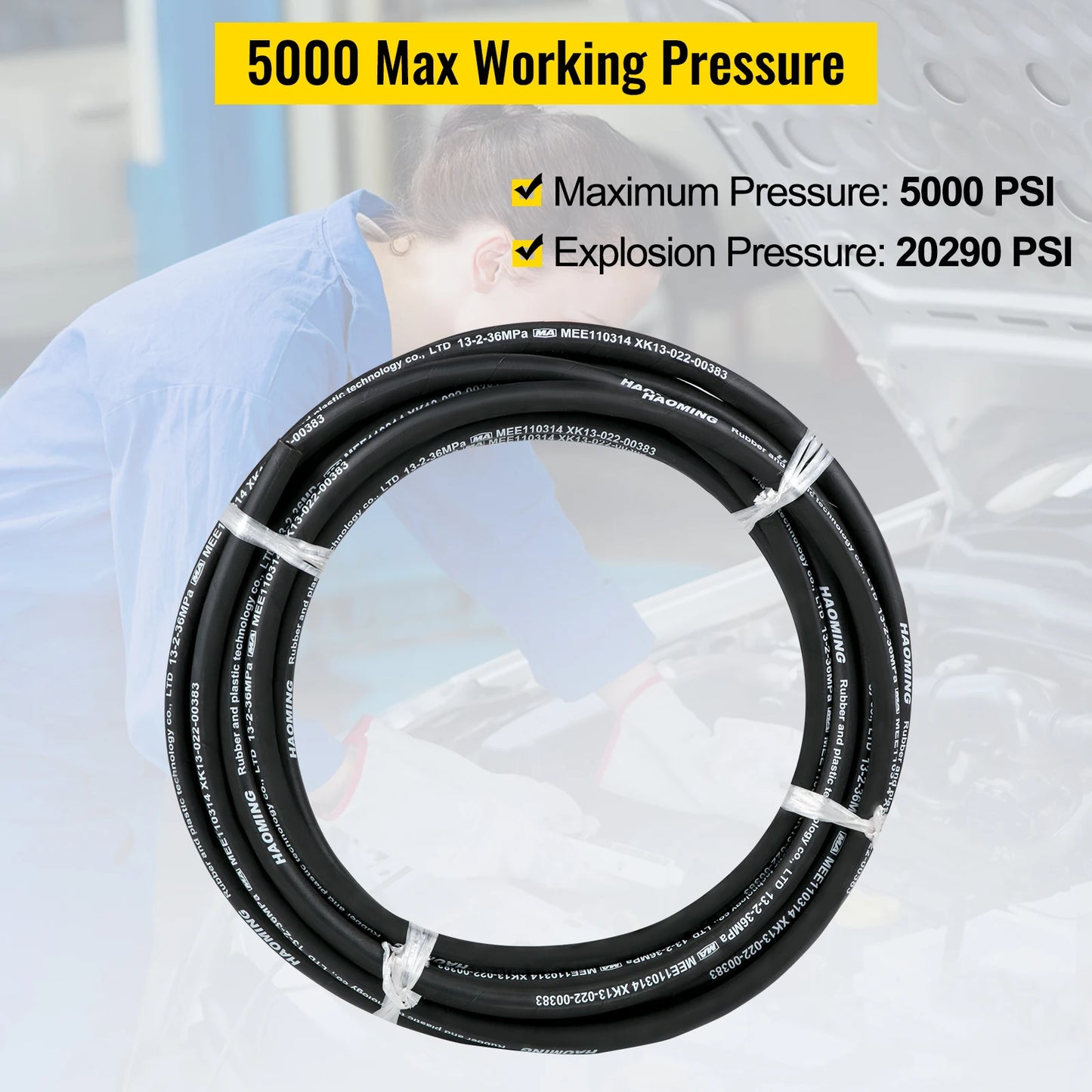 SucceBuy High-pressure Hydraulic Hose 50 /328 FT Length 5000 PSI Max Pressure Rubber Oil Hose for Car Truck Tractor Small Engine