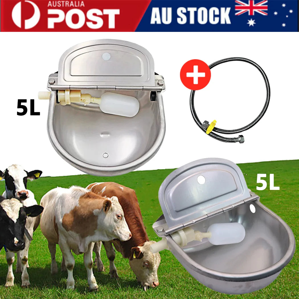 PORIYA Stainless Steel Cow Water Bowl With Pipe Auto Drinking For Dog Horse Chicken Auto Fill