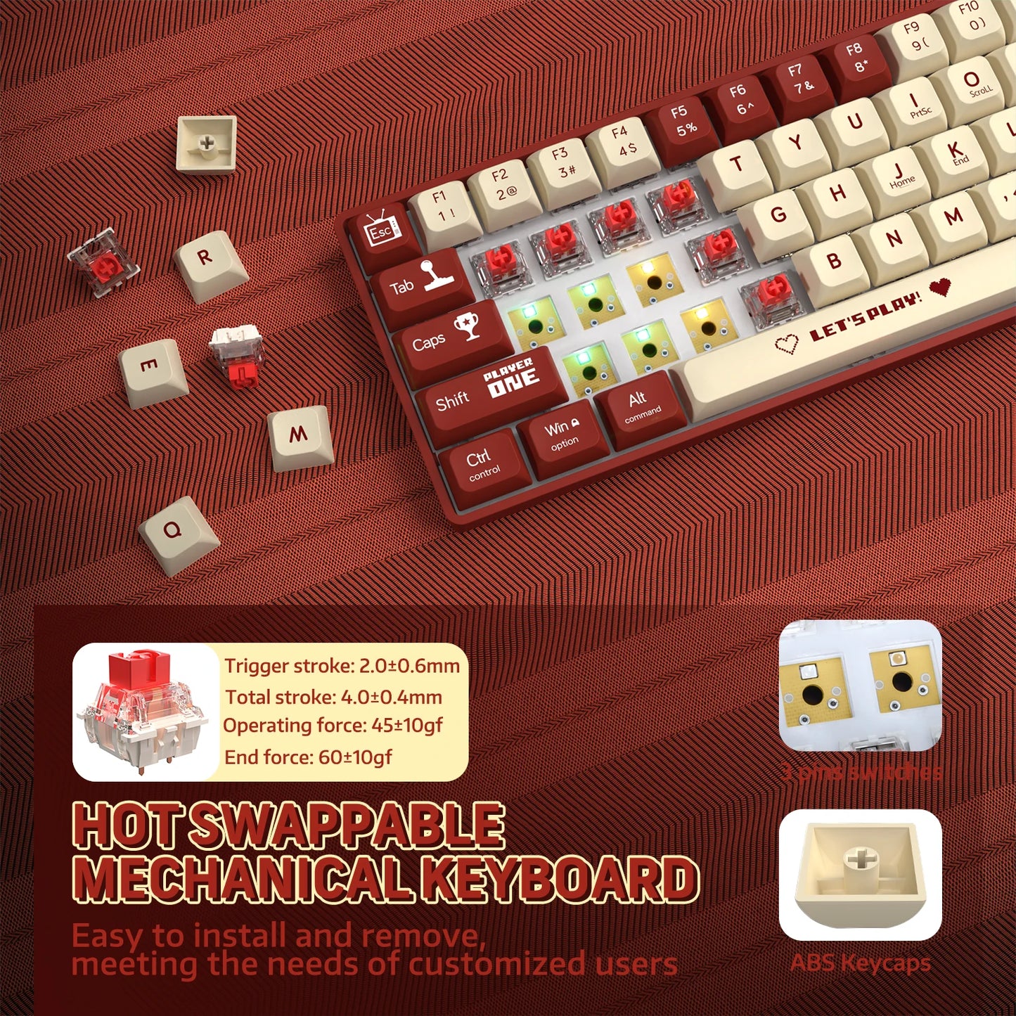 AJAZZ AK680 65% Wired Hotswap Mechanical Keyboard,68-Key Portable Anti-Ghosting Gaming Keyboard,Mixed Rainbow Backlit Programmab