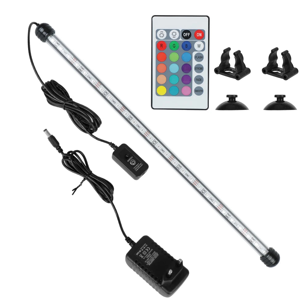 Fish Tank Light Bar 5050 RGB LED 28cm 48cm Waterproof Aquarium Submersible Lamp Remote Control 16 Kinds of Colors EU Plug