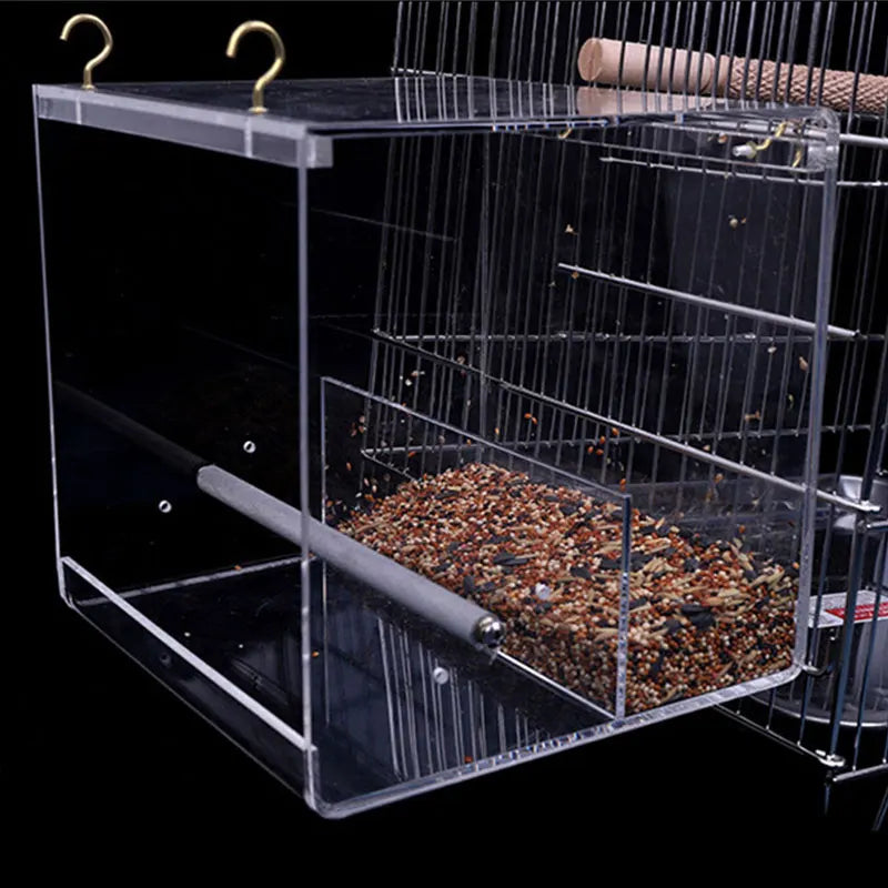 No Mess Bird Feeder for Cage, Automatic Acrylic Bird Feeder Seed Catcher Tray Cage with Hooks