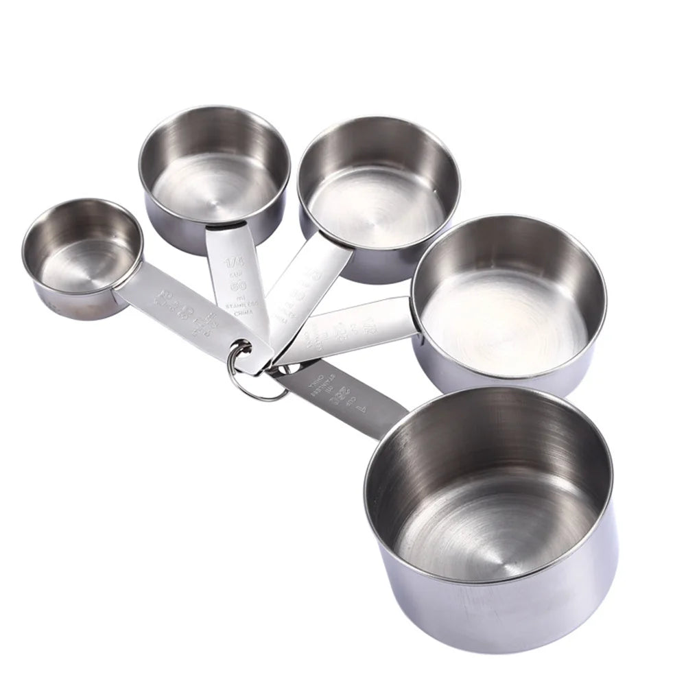5 PCS Stainless Steel Measuring Cups and Spoons Set Kitchen Baking Gadget Tools