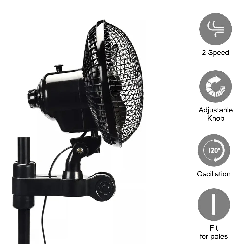 2 Speed Clip Desk Fan 160mm Quiet Vertical 6" Oscillating Fan Fit Grow Tent Pole