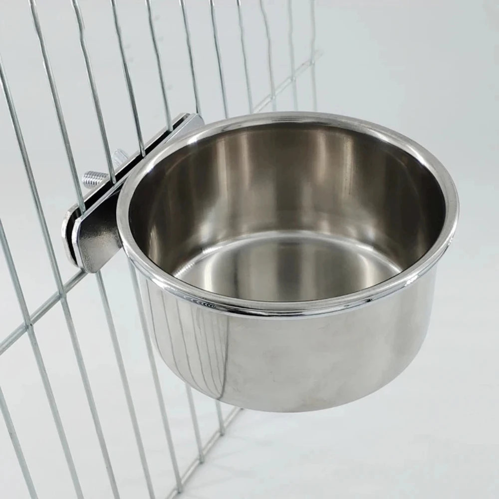 Pet Bowl Bird Feeding Dish Cup Parrot Food Water Bowl with Clamp Stainless Steel
