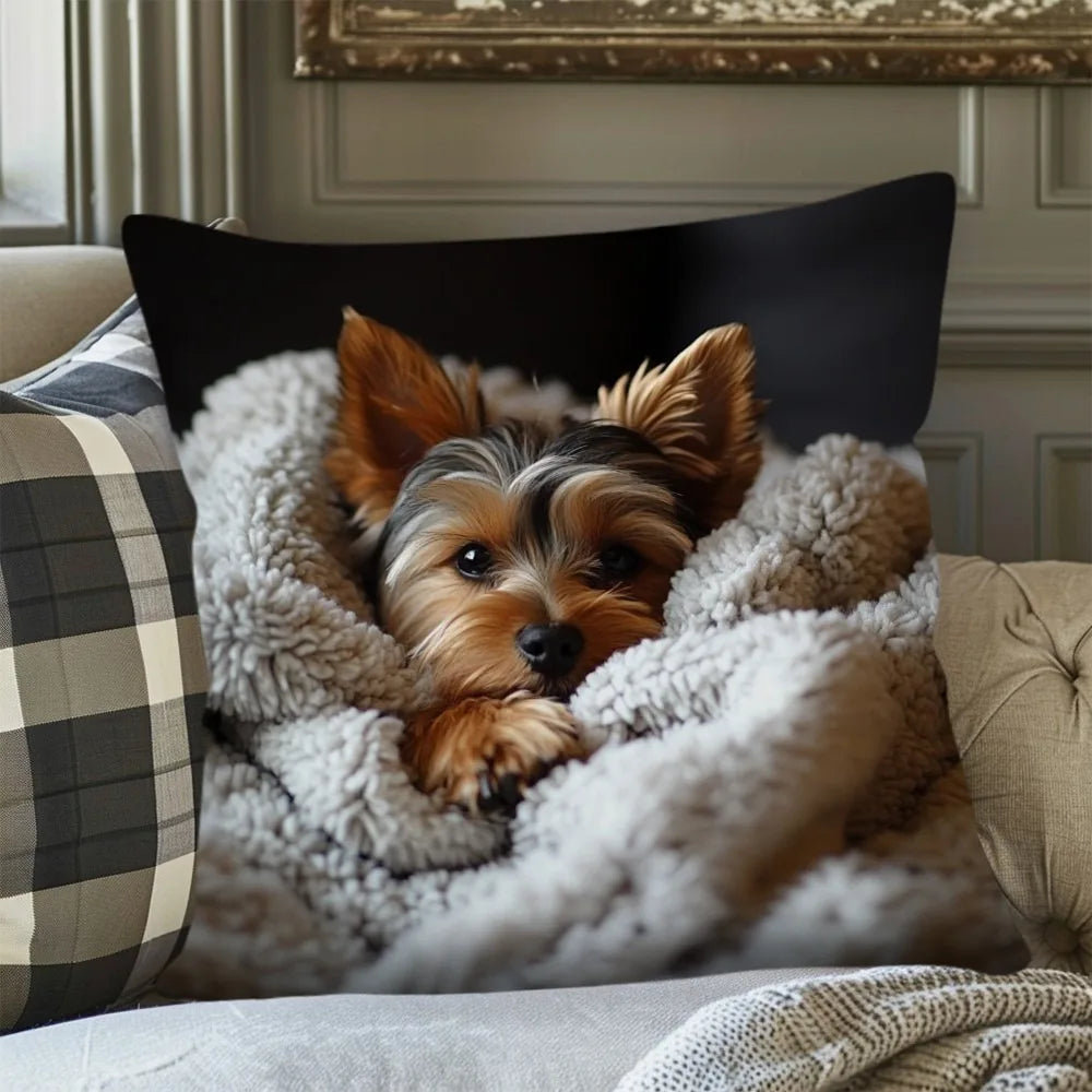Yorkshire Terrier Fleece Pillowcase - Cozy Blanket Design, Perfect for Sofa, Bed, or Car Decor, No Filler, Contemporary Style