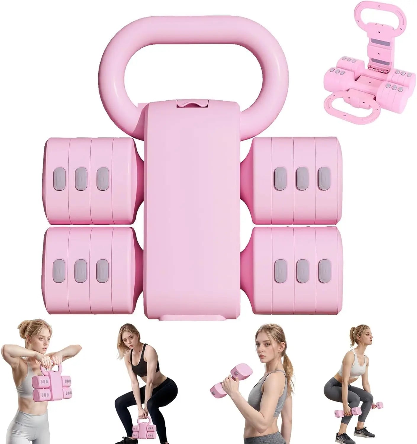Adjustable Kettlebell and Dumbbell Set, 4-in-1 Convertible 5.5-12.1lbs Kettlebell & 2.2-5.5lbs Dumbbells for Women Home Gym