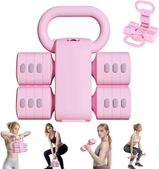 Adjustable Kettlebell and Dumbbell Set, 4-in-1 Convertible 5.5-12.1lbs Kettlebell & 2.2-5.5lbs Dumbbells for Women Home Gym