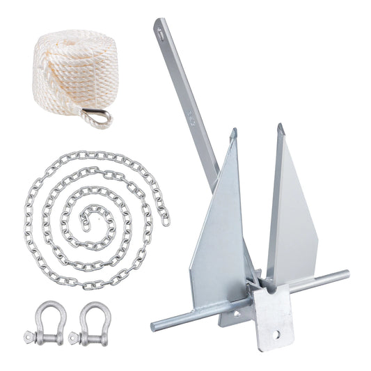 SucceBuy Fluke Style Anchor Kit 13 LBS Hot-Dipped Galvanized Steel Fluke Anchor with 7.9' Chain 101' Rope and Two 0.4" Shackles