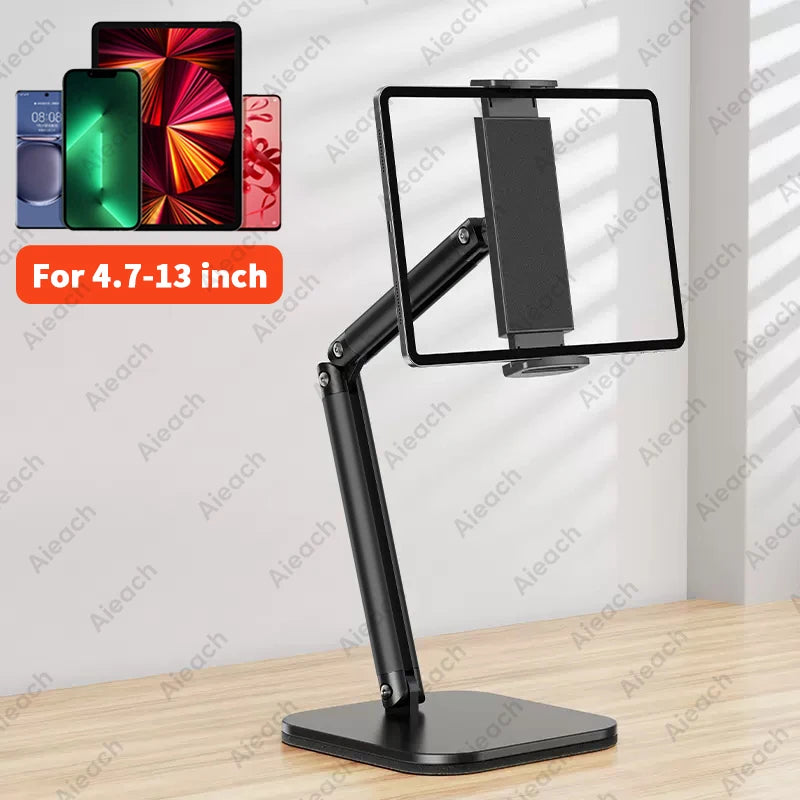AIEACH Tablet Stand Holder Multi-Angle Adjustable, 15" Long Metal Flexible Arm iPad Stand for 4.7-13" Tablet & Phone, Ergonomic
