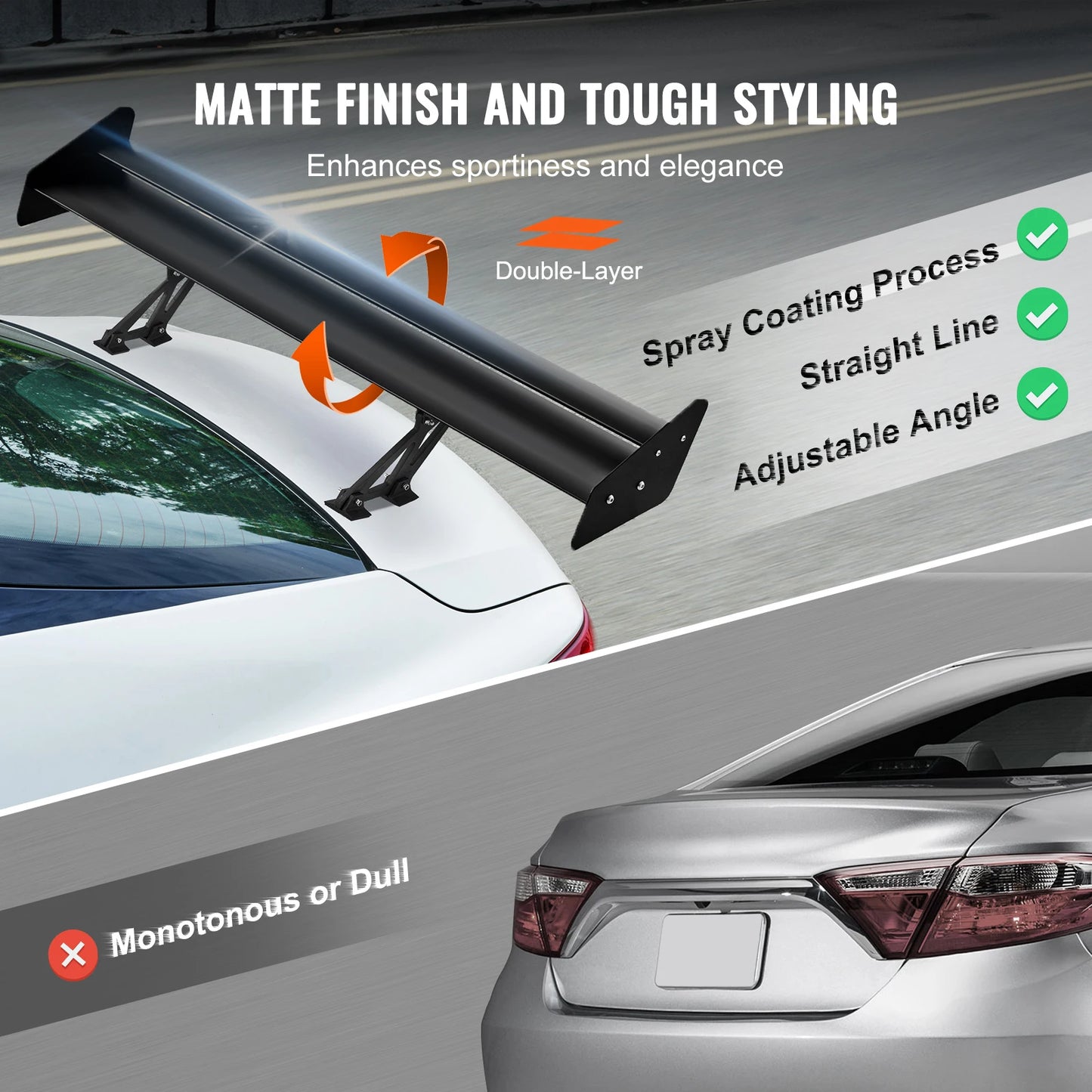 SucceBuy GT Wing Car Spoiler 53.1 inch Universal Spoiler with Double Deck Car Rear Spoiler Wing, Racing Spoiler BGW/JDM Drift