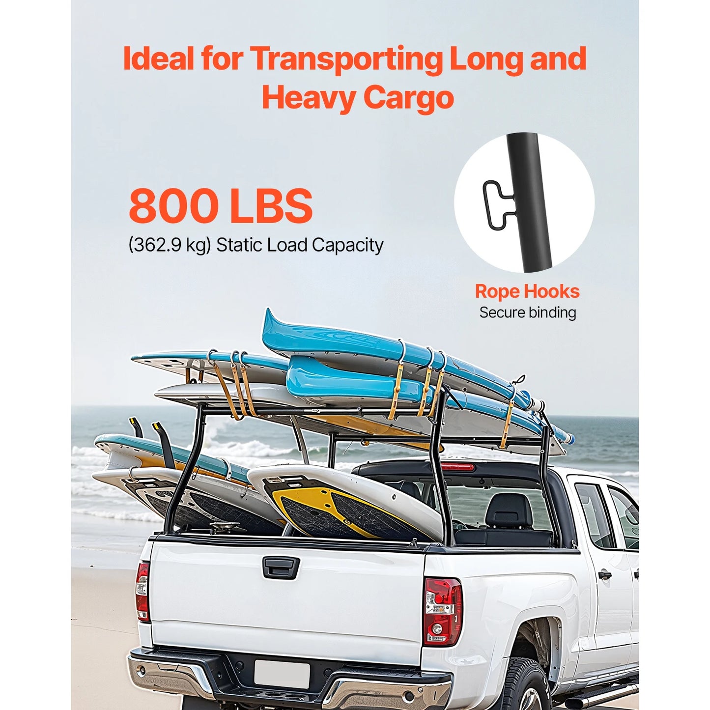 SucceBuy Truck Ladder Rack 49-73 in Width Extendable Universal Rack Heavy Duty Steel with 800lbs Static Load Capacity for Canoes