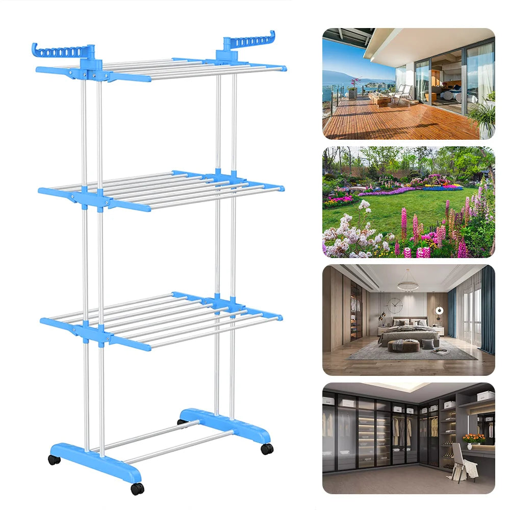 Foldable 3 Tier Clothes Airer Folding Hanger Drying Rack Multi-Functional Stand