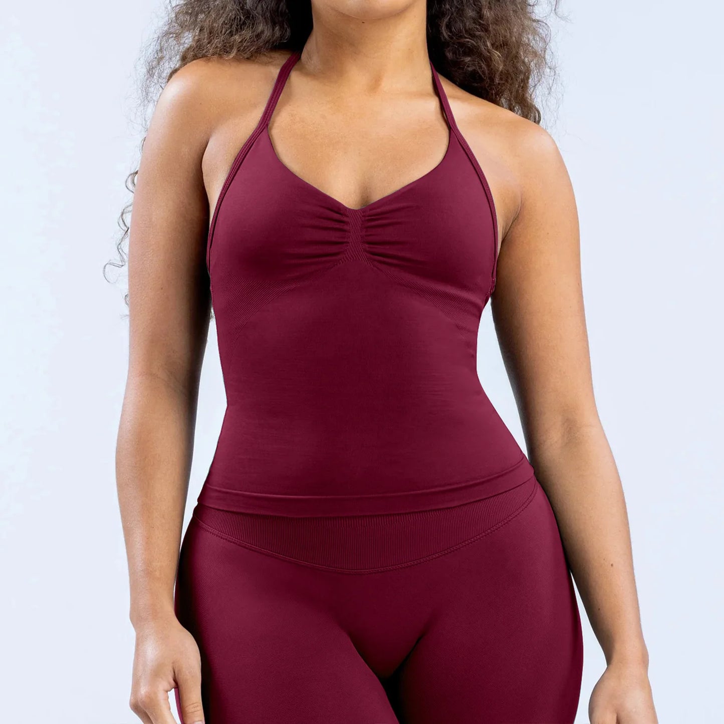 Cavendi 2 Pieces impact gym Halter top seamless shorts Women Yoga outfits Sportswear Sports Suits Fitness Top Gym set