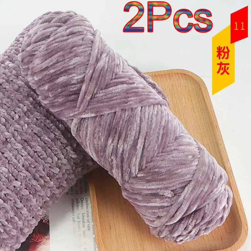 2Pcs Chenille Yarn hand Knitting 100% Polyester Velvet Yarn Crocheting Amigurumi bag line knit sweater blanket hat scarf threads