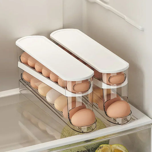 Bilayer Fridge Egg Storage Box Automatic Rolling Eggs Holder Rack Ladder Style Refrigerator Eggs Dispenser Egg Organizer 2030