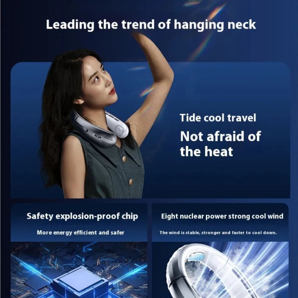 Digital Display Power Bladeless Fan Neckband Air Cooler USB Rechargeable Fan Cooling Tool USB  Portable Mini Hanging Neck Fan