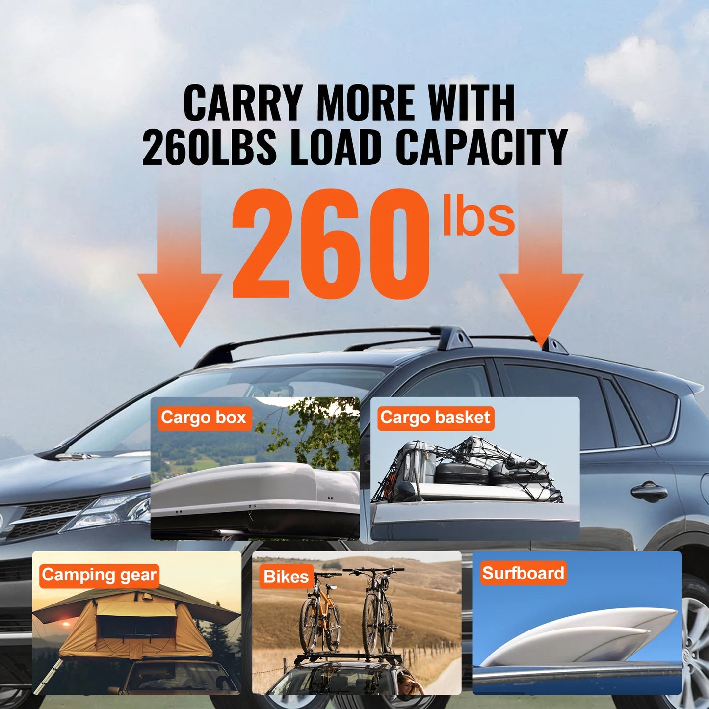 SucceBuy Roof Rack Cross Bars Compatible with Toyota RAV4 2019-2023 160lbs Load Capacity Aluminum Anti-Rust Crossbars with Locks