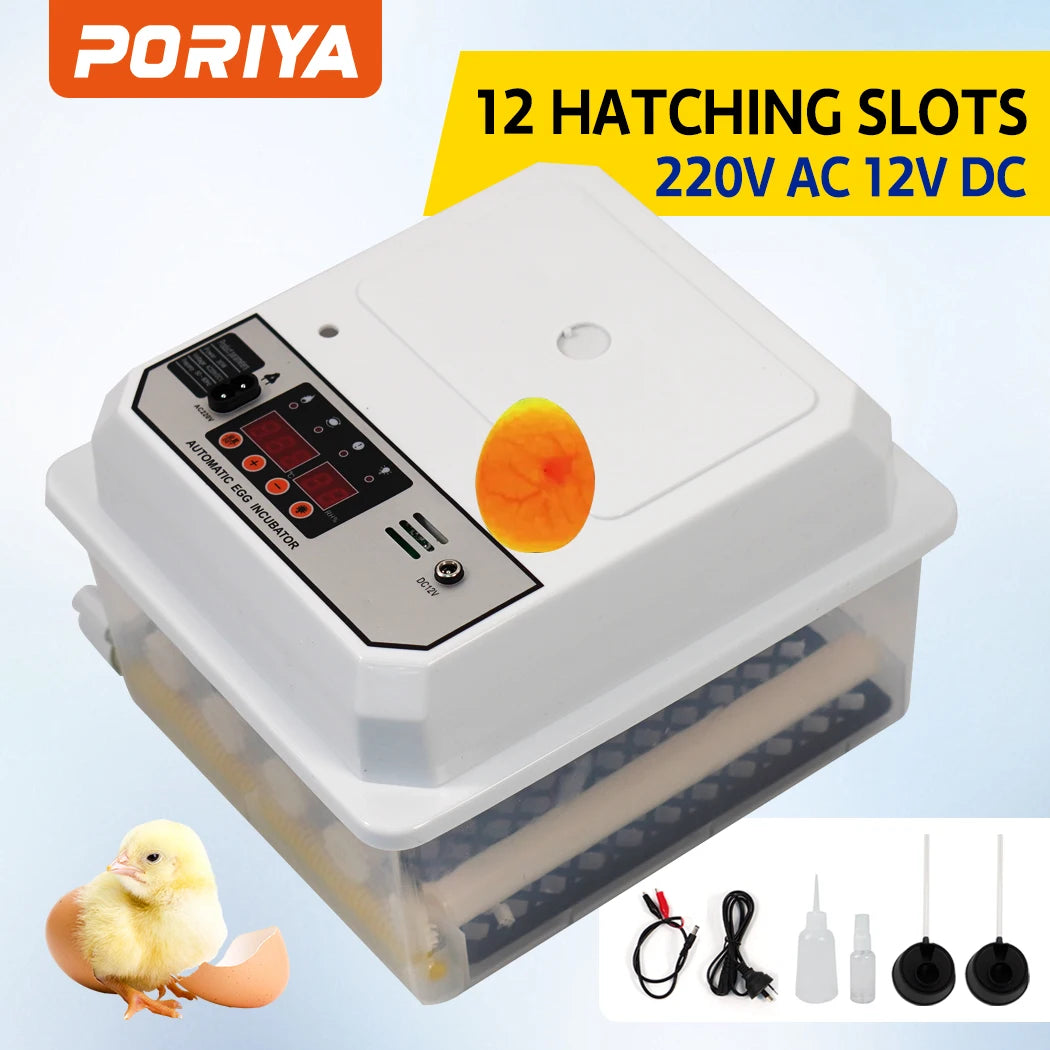 PORIYA 12 Egg Incubator Fully Automatic Digital LED Turning Chicken Eggs Poultry