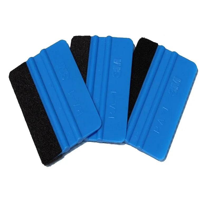 Car Blue Vinyl Carbon Fiber Window Ice Remover Cleaning Wash Car Scraper With Felt Squeegee Tool Film Wrapping Scraper 1/2/4Pcs