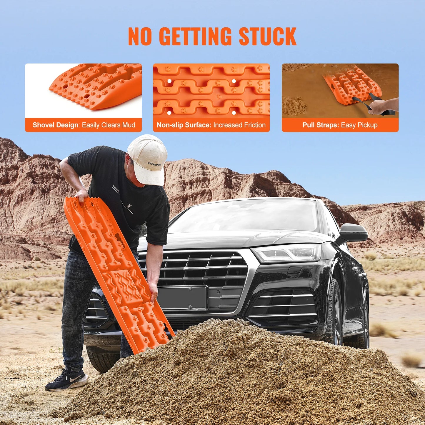 SucceBuy 10TON Traction Boards with PP Recovery Boards for Off-road Vehicles/Cars/Pickups/SUVs/RVs Pair Tire Traction Mats