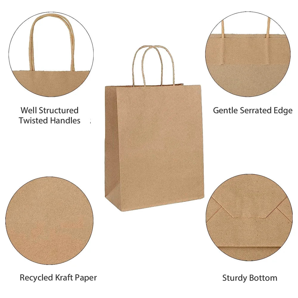 50pcs Bulk Kraft Paper Bags Gift Shopping Carry Craft Brown Bag with Handles AU