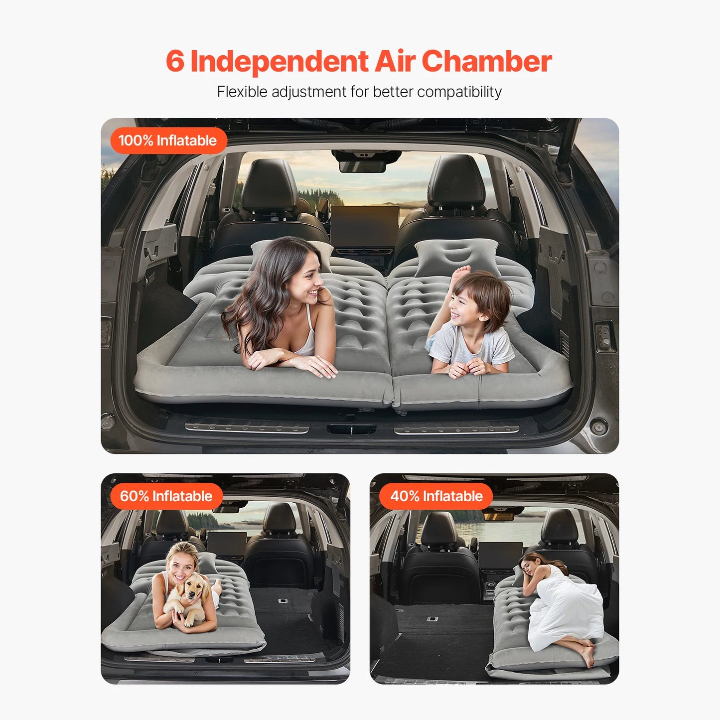SucceBuy Car Air Mattress, Inflatable Car Camping Mattress, Flocking Thickened Travel Beds with Air Pump Fits Most MPV Sedan SUV