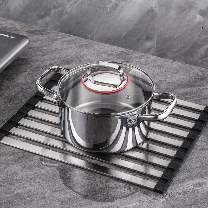 Roll Up Dish Drainer Holder 304 Stainless Steel Sink Drainshelf Food Washing Rack Foldable Towel Bowl Stand Kitchen Organizer