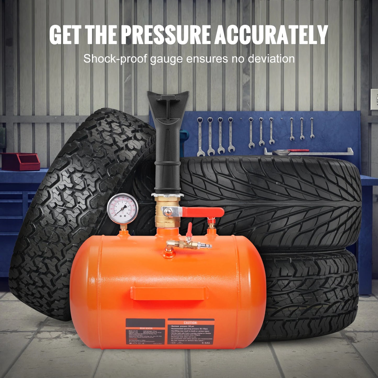 SucceBuy Tire Bead Blaster 5Gallon/19L Capacity Includes Pressure Gauge & Handle 145 PSI Max Inflation Tank, for Car Truck ATV