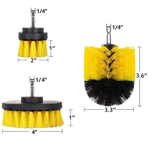 3PCs set Electric scrubber brush drill brush kit 2/3.5/4 ''plastic round cleaning brush for carpet glass car tires nylon brushes