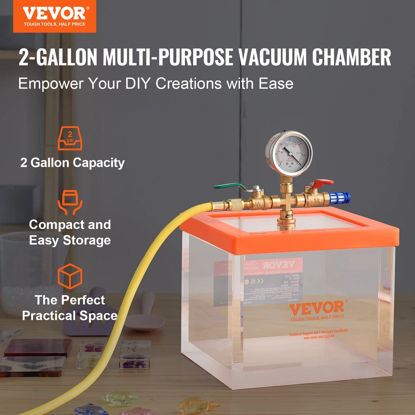 SucceBuy 2 Gallon Vacuum Chamber Upgraded Multipurpose Acrylic for Resin Silica Degassing Gel Gypsum Degassing Vacuum Extraction