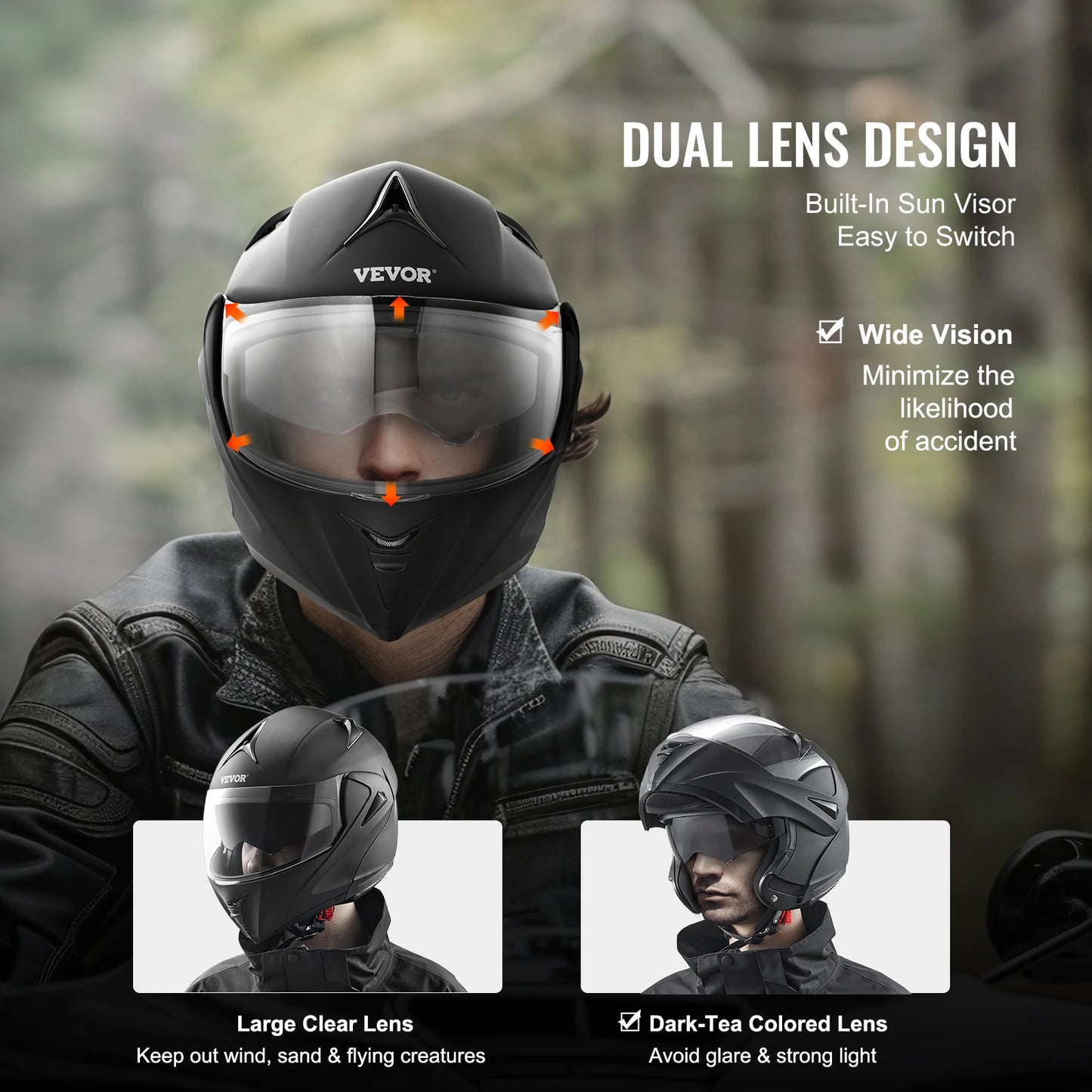 VEVOR Motorcycle Helmet, Unmasked, Smart Street ABS & High Density Helmet with Interchangeable Lens, Fit for Youth and Adults