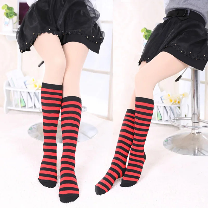 Color Striped Stockings Japanese Knee Socks Fashion Women Keep Warm Sexy Slim Long Socks Black White Striped Hosiery