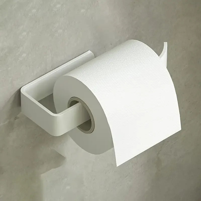 Wall-Mounted Toilet Paper Rack - Sleek Black/White, No-Drill Adhesive, Bathroom & Kitchen Organizer