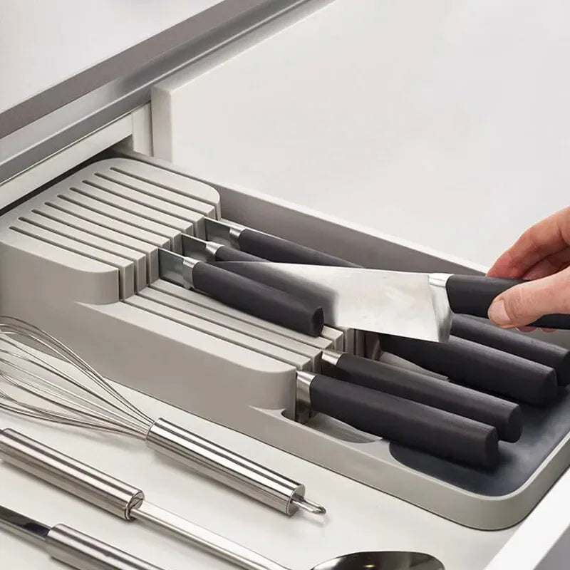Knife Storage Box Kitchen Drawer Cutlery Storage Tray Knife Holder Organizer Knife Block Rack Storage and Drawer Organizer