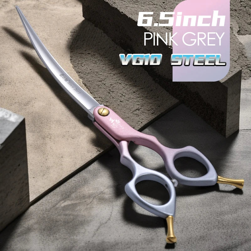 Fenice Professional JP440C&VG10 Colorful 6.0 6.5 Inch Curved Grooming Scissors Pet Scissor for Dogs Cats