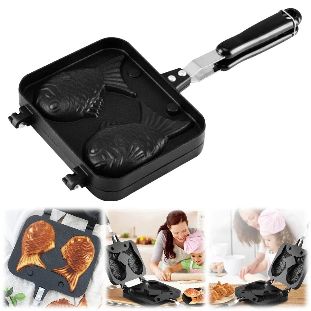 Double Fish Shaped Taiyaki Dessert Waffle Cake Maker Pan Aluminum Alloy Japanese Pancake Double Pan Fry Pan Waffle Molds
