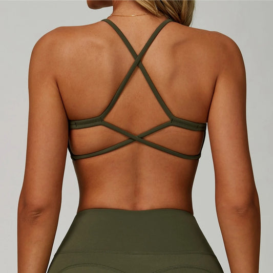 Cross Shoulder Straps Sports Bra Anti-Sweat Fitness Top Women Yoga Bra Shockproof Crop Top Push Up Sport Bra Gym Bra Workout Top