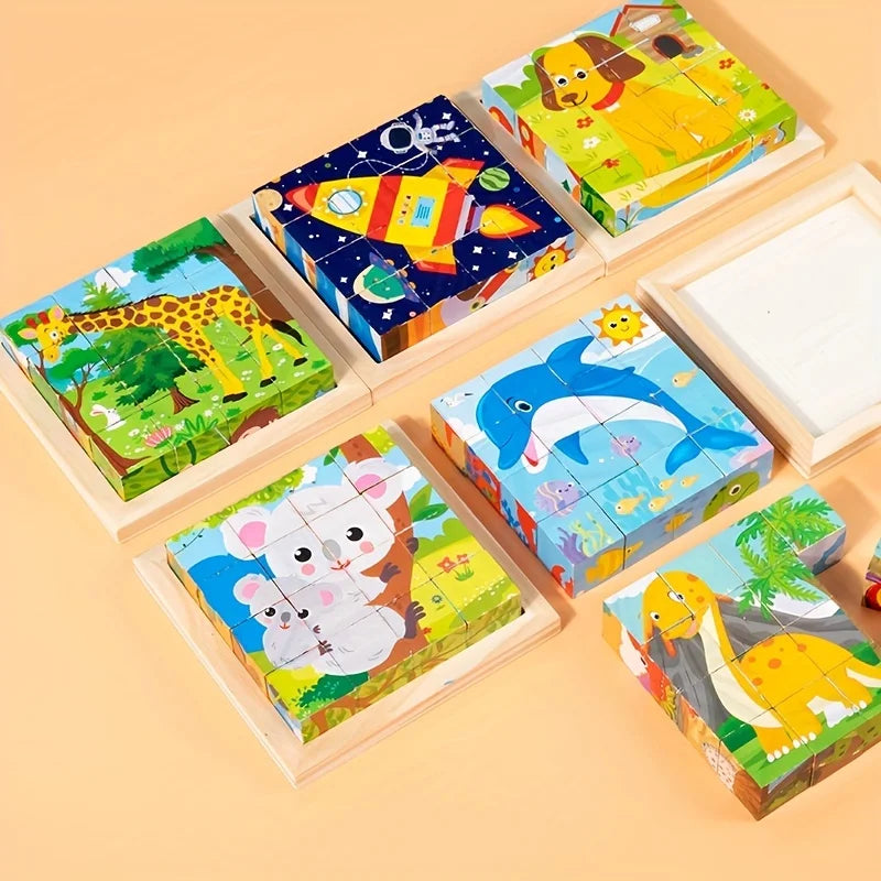 A Set of Six-Sided 3D Cube Puzzle Tray Wooden Children's Storage Toys Children's Educational Toys Fun Game