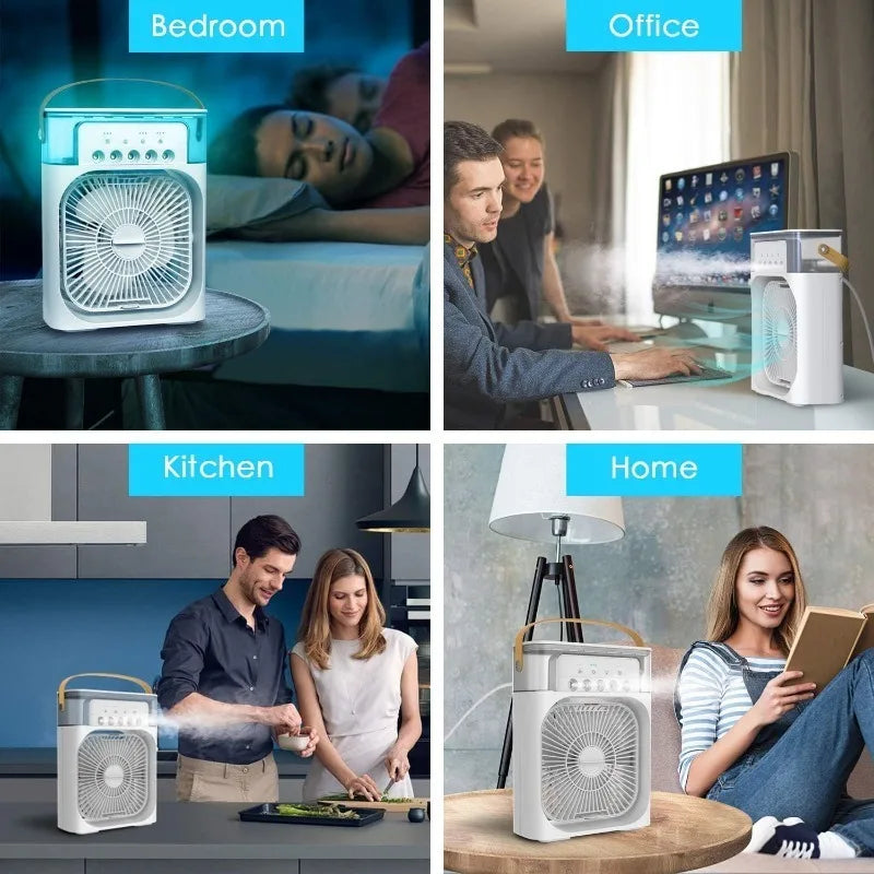 3 Wind Speeds and 3 Spray Modes Office Home Fan Portable Air Conditioner Fan LED Night Light Portable Humidifier