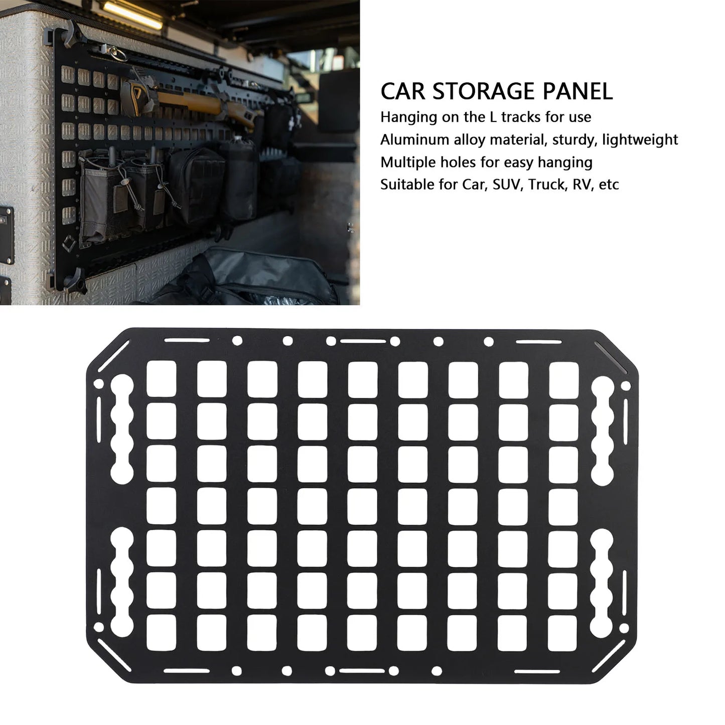 Truck Bed Molle Panel Aluminium Alloy Multifunctional L Track Storage Organizer for Car SUV RV 483x311x2mm Side Bed Molle Panel