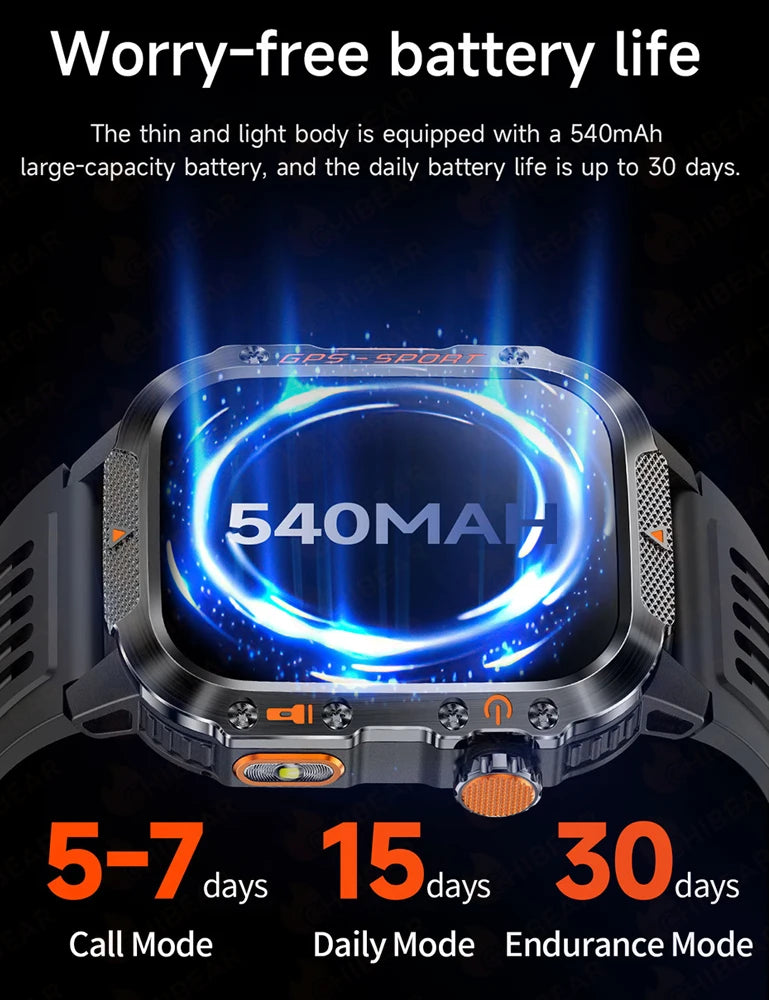2025 New Military GPS Sports Smart Watch Men 3ATM Waterproof Compass 540mAh Bluetooth Call Heart Rate Smartwatches Android IOS