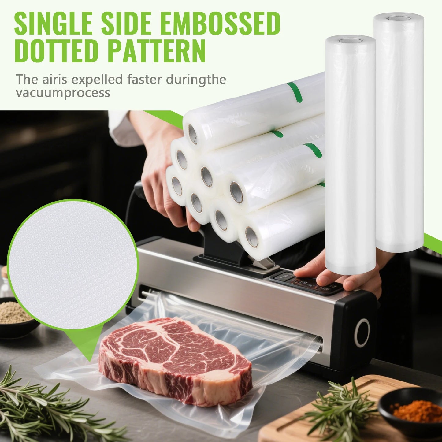 10 Rolls Food Vacuum Sealer Bags Multi-Purpose Food Storage Saver Large Capacity Heat Seal Vacuum Bag for Freeze Drying Food
