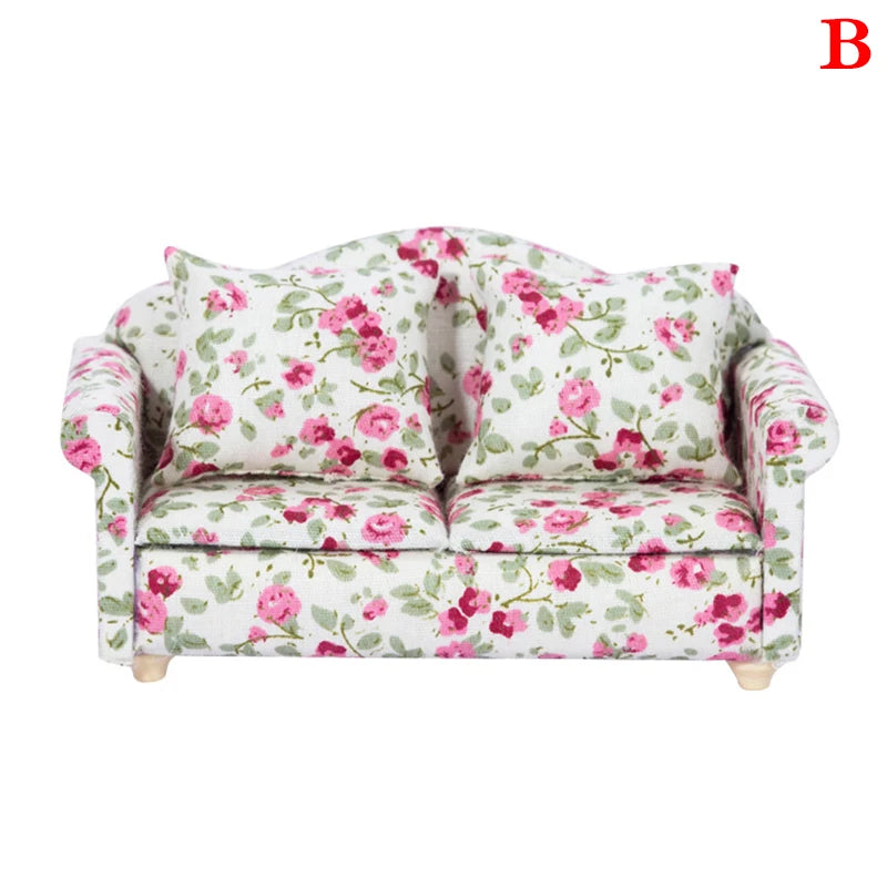 Mini Dollhouse Furniture Sofa with Pillow Set Simulation 1:12 Miniature Living Room Kids Pretend Play DIY Doll House Decor