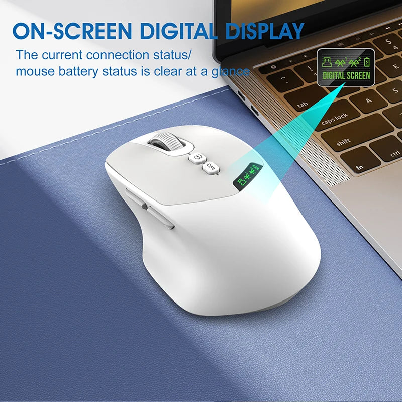 T02 Silent Dual-mode Wireless Mouse with Bluetooth 2.4G, DPI Adjustment, 500mAh Battery, Display Screen for PC Laptop