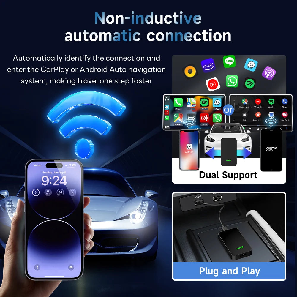 CarlinKit 5.0 2Air Wireless Adapter Wireless CarPlay Android Auto For OEM Car Plug and Play WiFi Bluetooth Auto Connectio Phone