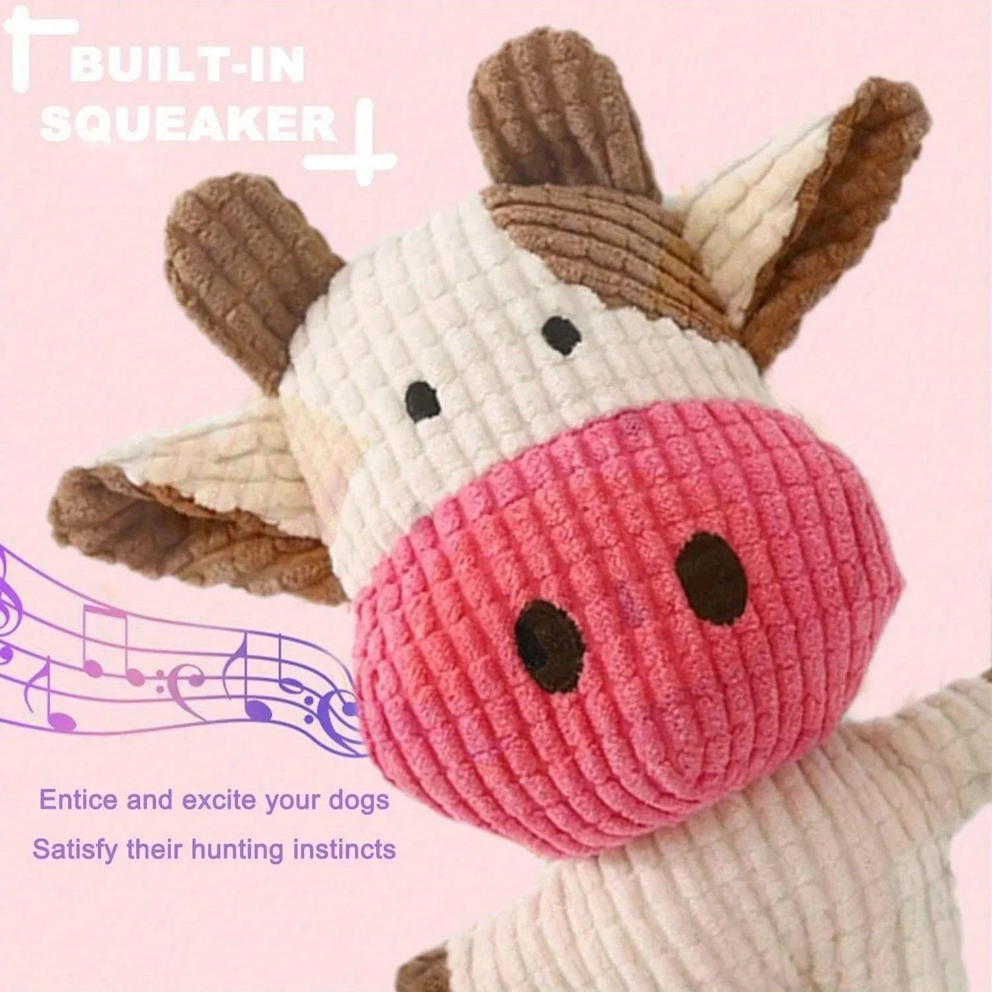 Fun Pet Toy Pet Cow Shape Corduroy Chew Toy for Dogs Puppy Squeaker Squeaky Plush Bone Molar Dog Toy Pet Training Dog Accessory