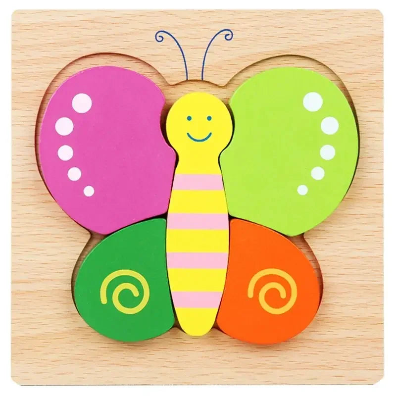 Montessori Cartoon 3D Wooden Puzzle Animal Traffic Jigsaw Toys for Kids Early Learning Educational Cognitive Game Children Gifts