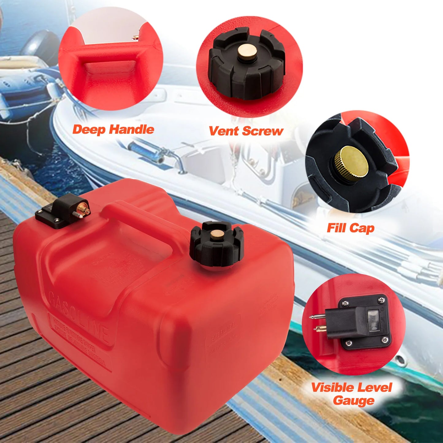 Portable 12L / 3.2 Gallon Marine Outboard Fuel Tank – Durable Boat Gas Tank with Fuel Line Connector