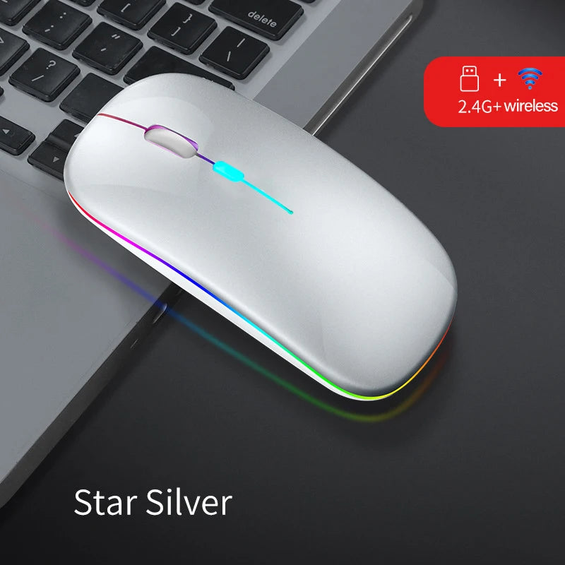 Wireless Mouse Dual Mode Bluetooth-Compatible Mouse LED Rechargeable Laptop Mouse Portable Computer Mice for Laptop ipad Tablet