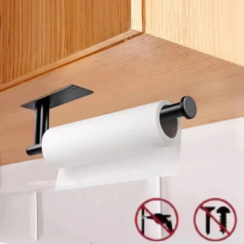 2026 Paper Towel Holder Under Cabinet Wall Mount Punch-free Stainless Steel Kitchen Organizer Silver Black Storage Holder